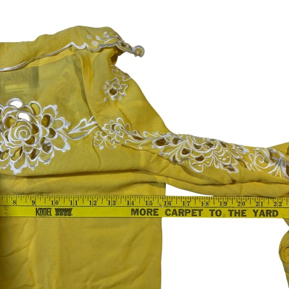 Bob Mackie Yellow Silk Embroidered Cutout Long Sleeve Button Up Shirt Top XS - Picture 7 of 9